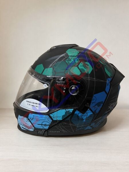 CASQUE ÇENE AÇILIR KASK SİYAH YEŞİL MAT MODEL1