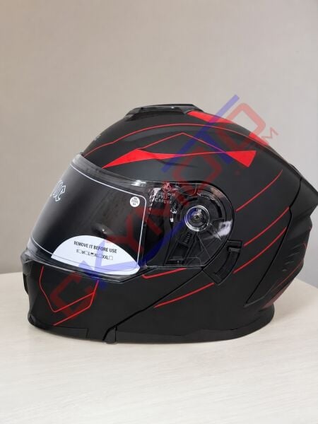 CASQUE ÇENE AÇILIR KASK KIRMIZI SİYAH MODEL2